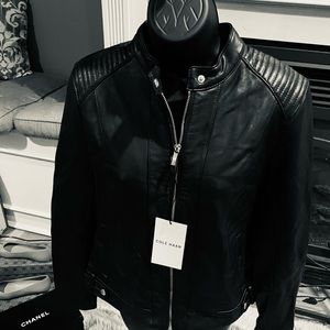 Cole Haan Black Leather Zip Jacket
